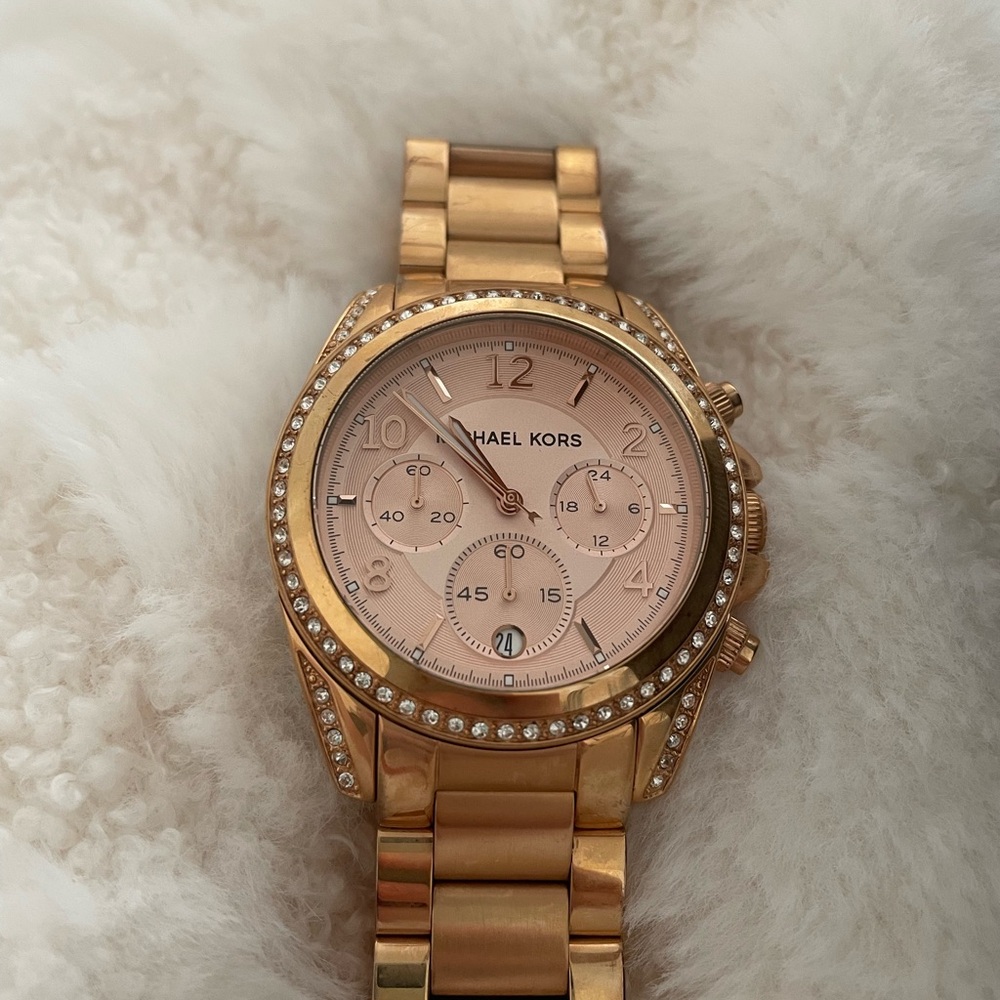 Michael Kors Gold Chronograph Watch with Crystal Bezel